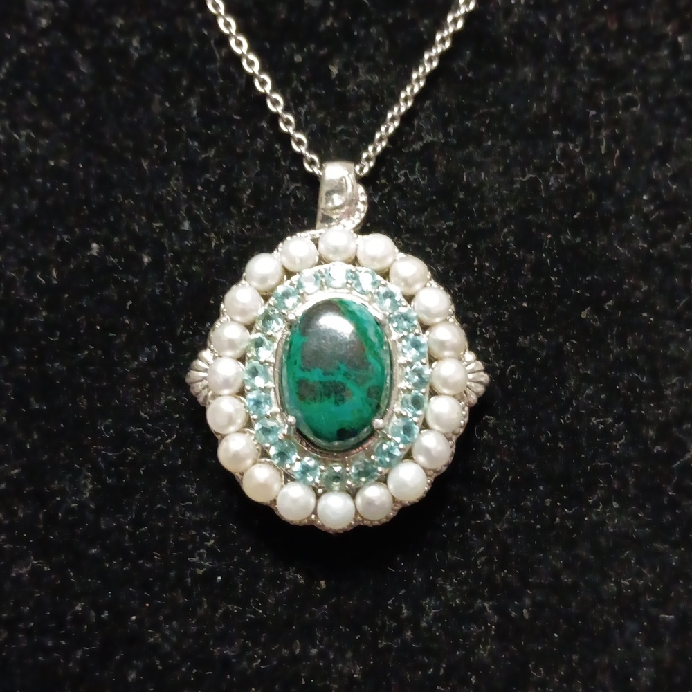 EverTrue Chrysocolla and Multi Gemstone 9.50 ctw Embraces the Ocean Pendant